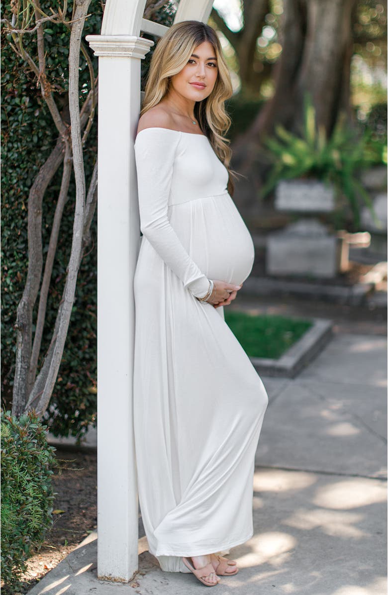 PinkBlush Ivory Solid Off Shoulder Maxi Dress, Alternate, color,