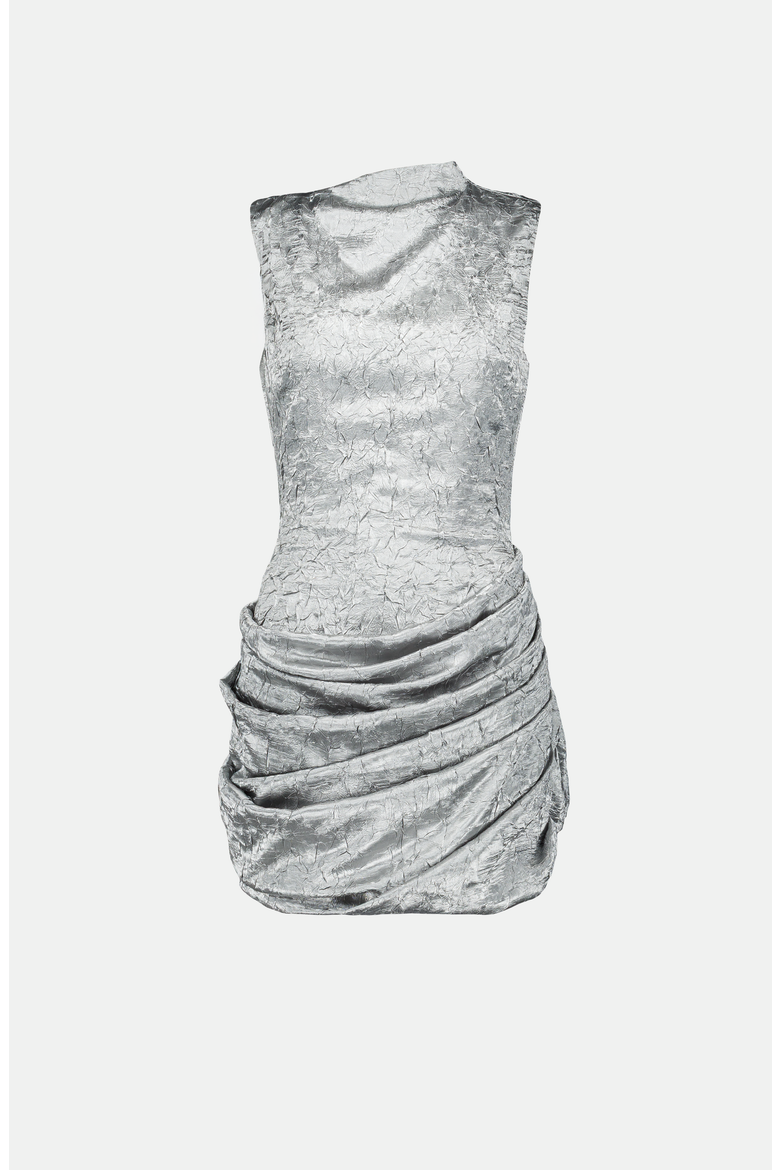 Crinkled Tulip Dress, Main, color, Silver