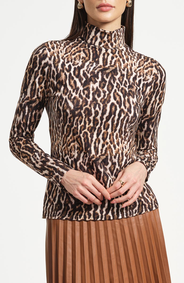 Isaac Mizrahi New York Layering Turtleneck Top, Main, color, Leopard