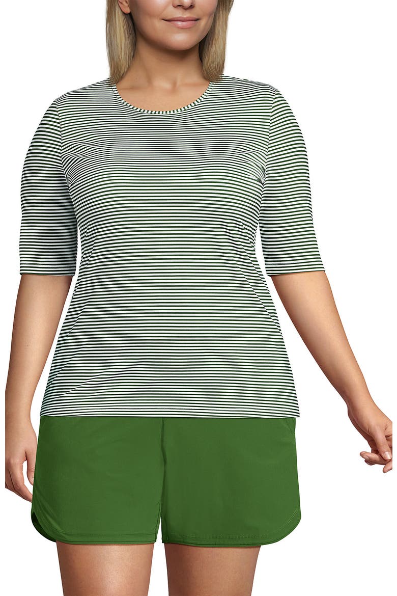SunShade UPF 50 Elbow Sleeve Rash Guard Swim Tee, Main, color, Fusion Green Mini Stripe