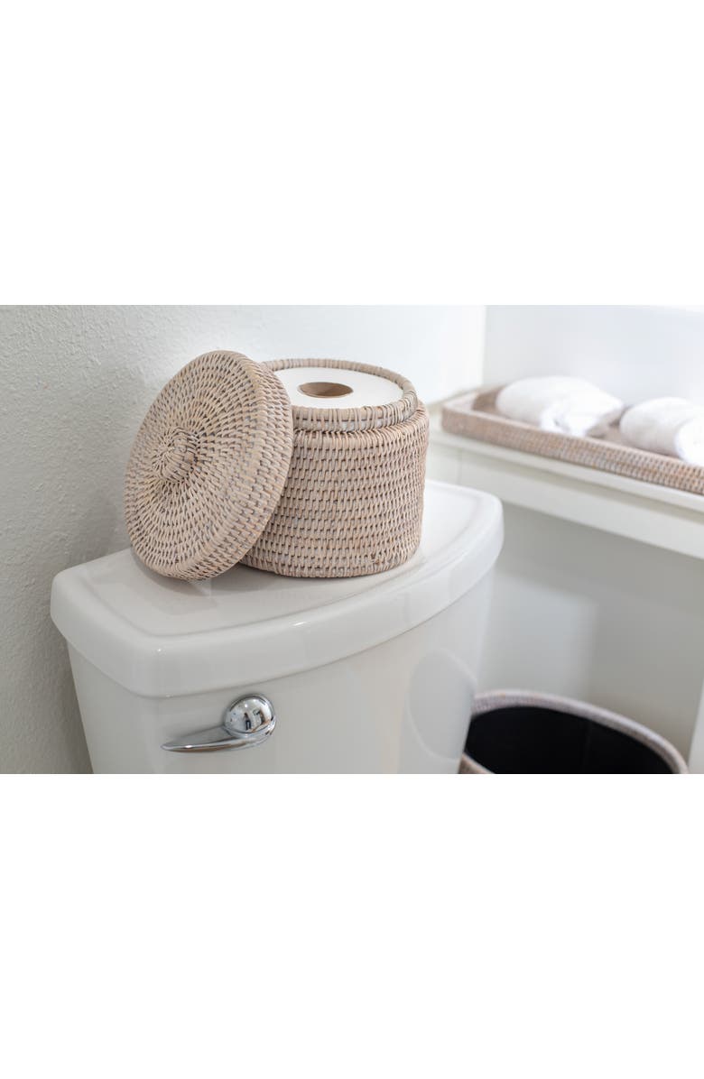 Artifacts Trading Company<sup>™</sup> Artifacts Rattan Round Single Tissue Roll Box, Alternate, color, White Wash