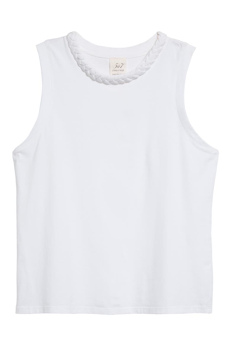 Braid Accent Sleeveless Cotton T-Shirt, Alternate, color, WHITE