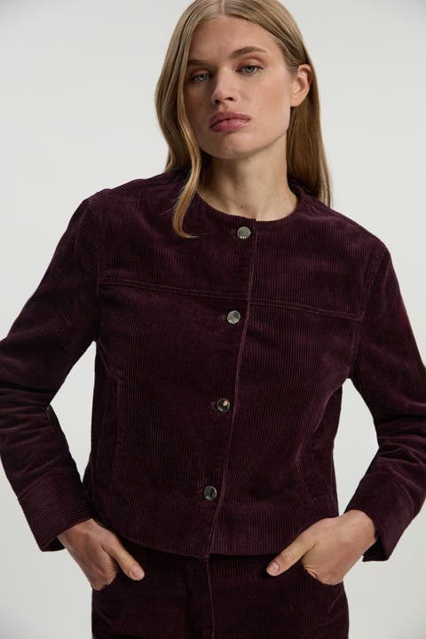 Cord Collarless Tailored Jacket