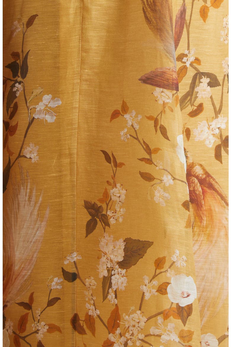 Momentum Floral Corded Linen & Silk Organza Midi Dress, Alternate, color, GOLD BIRD FLORAL