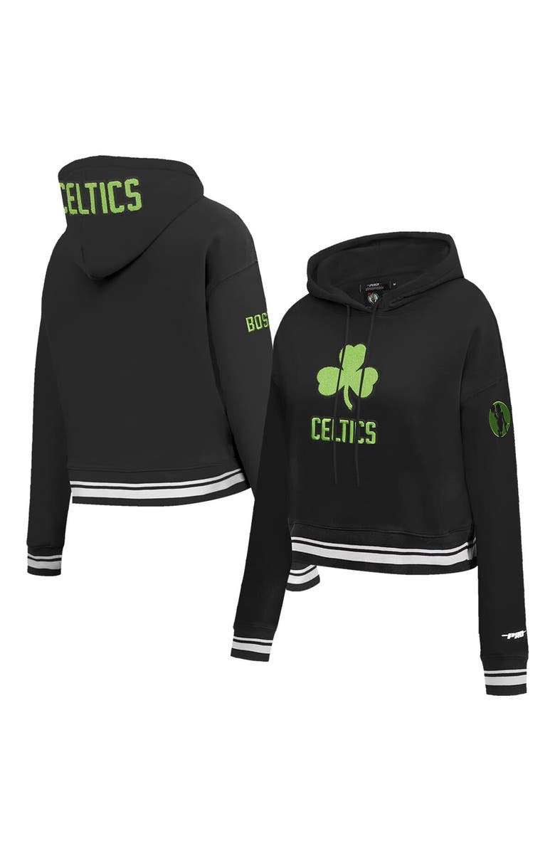 PRO STANDARD Women's Pro Standard Black Boston Celtics 2024/25 City Edition Chenille Applique Cropped Pullover Hoodie, Main, color, Black