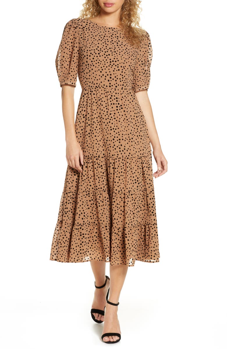 BB Dakota by Steve Madden BB Dakota Dot Print Midi Dress, Main, color, 