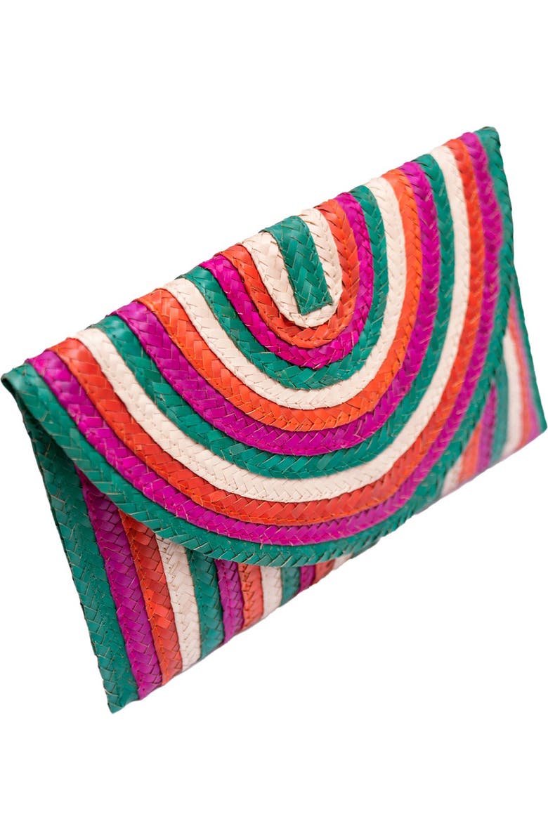 Jelavu Brooke Striped Raffia Clutch, Alternate, color, Green Multi