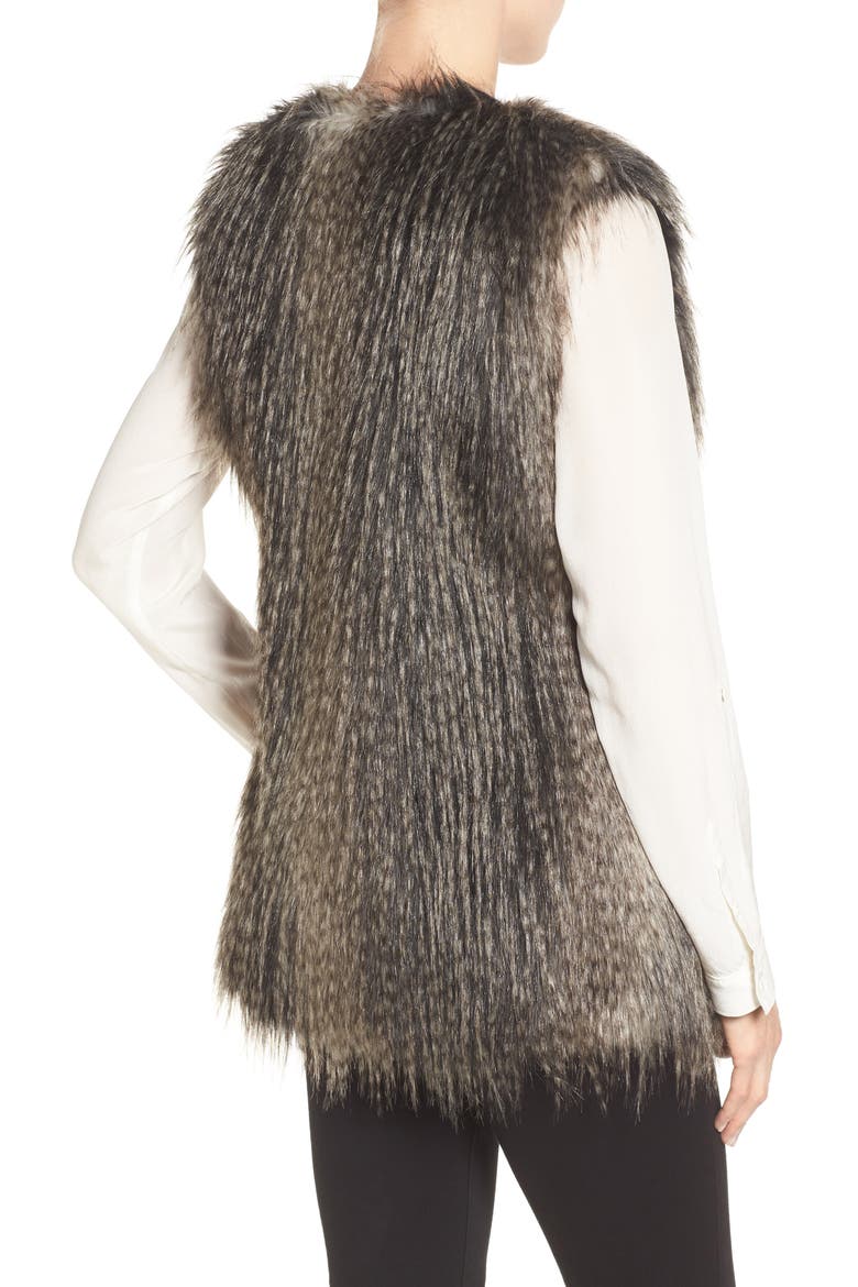 Collarless Faux Fur Vest, Alternate, color, BLACK