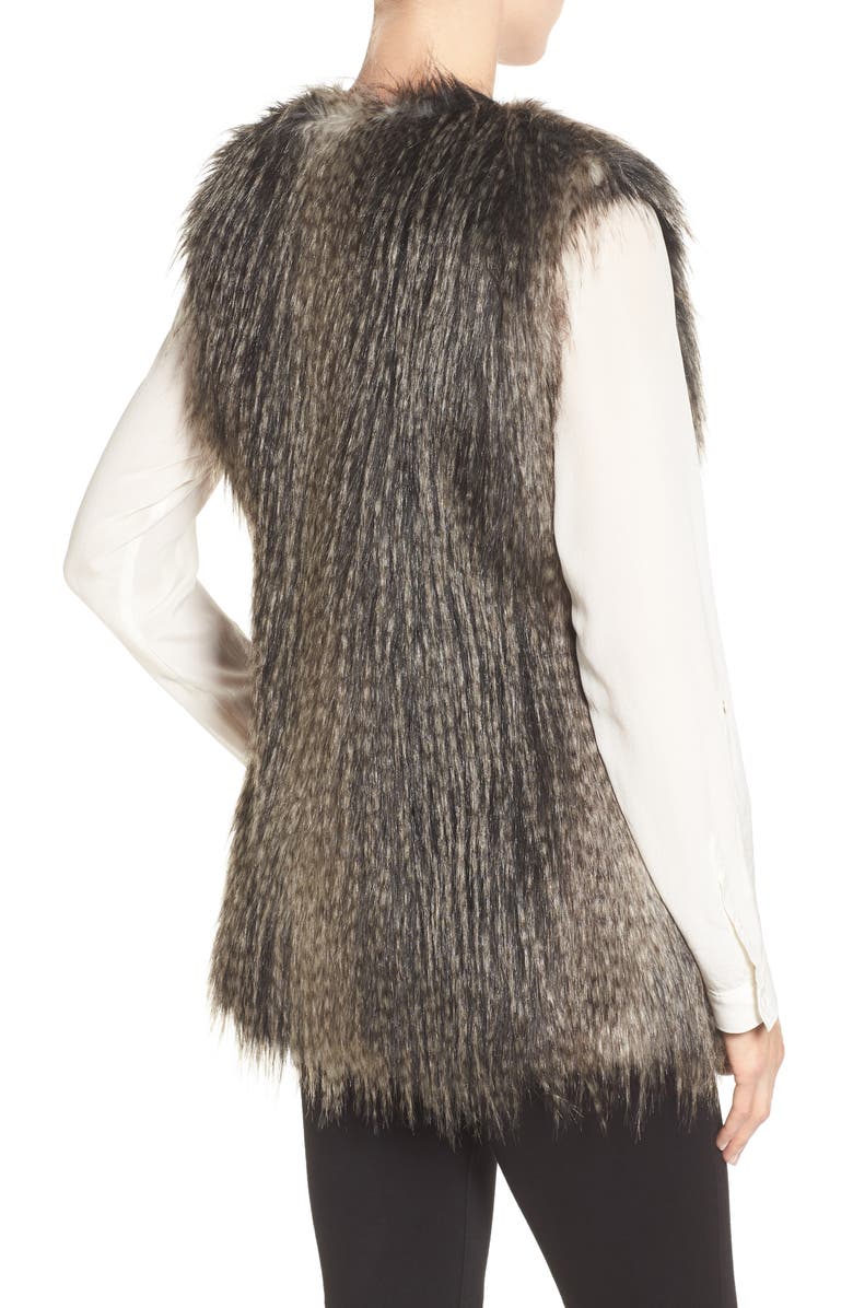 Via Spiga Collarless Faux Fur Vest, Alternate, color,