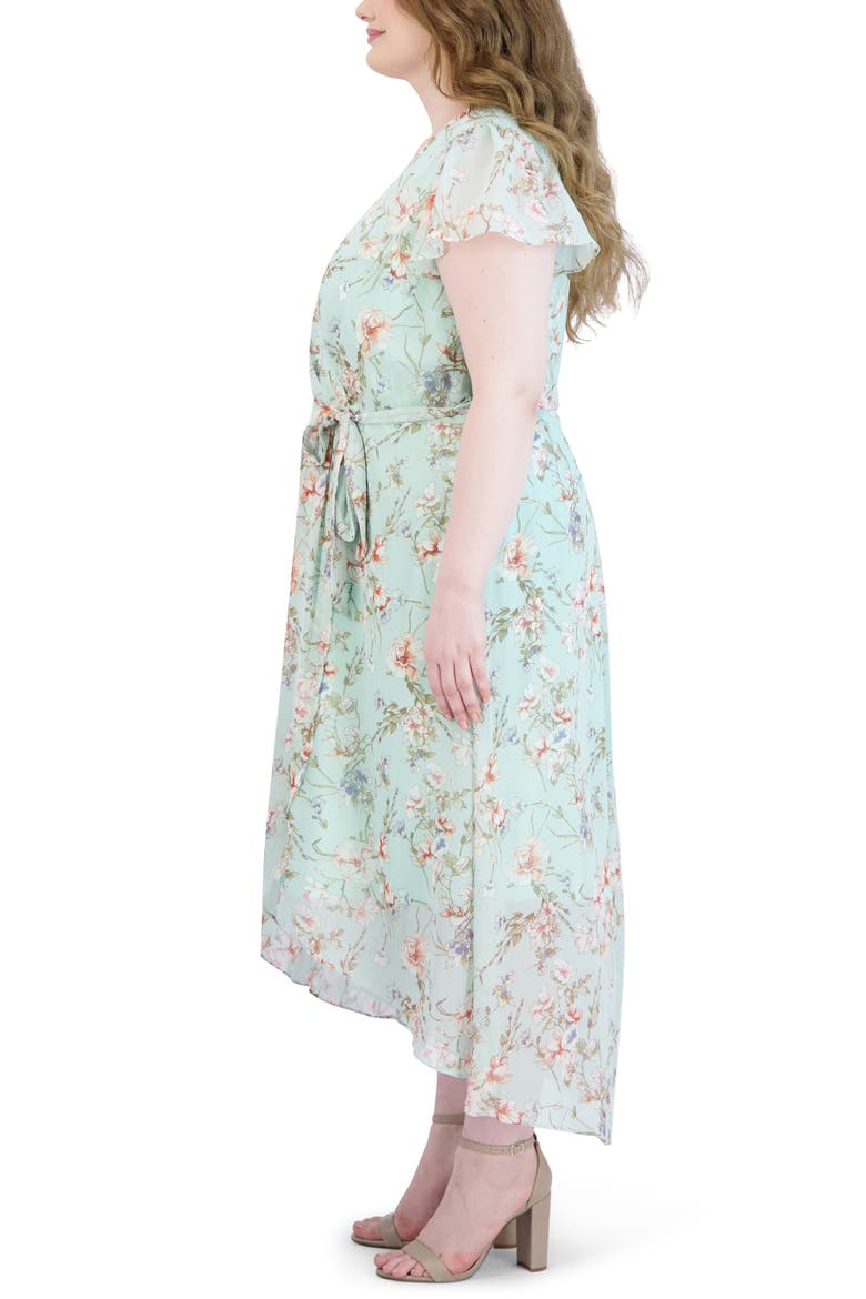 Flutter Sleeve High-Low Maxi Dress, Alternate, color, MINT MULTI
