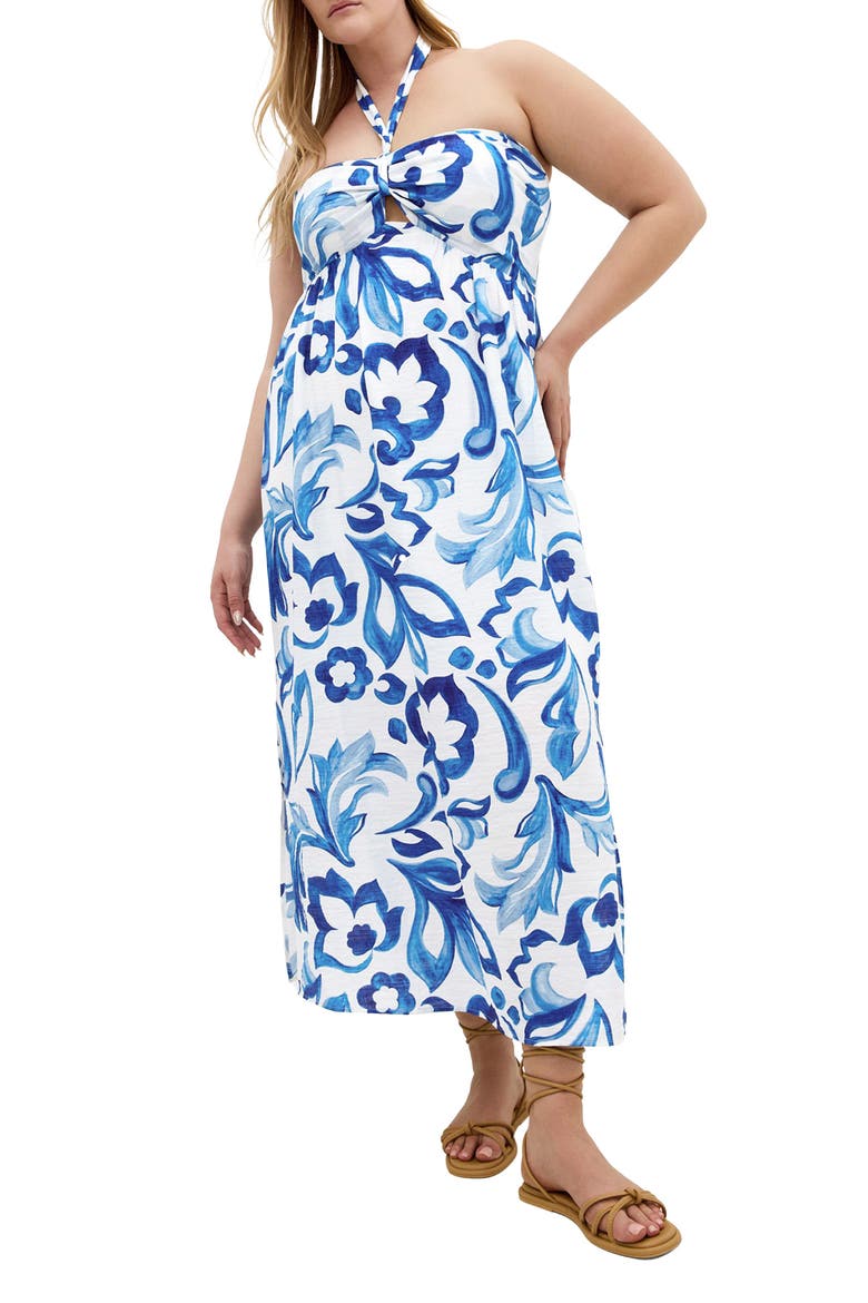 Peta Serene Print Halter Neck Maxi Dress, Main, color, MYKONOS