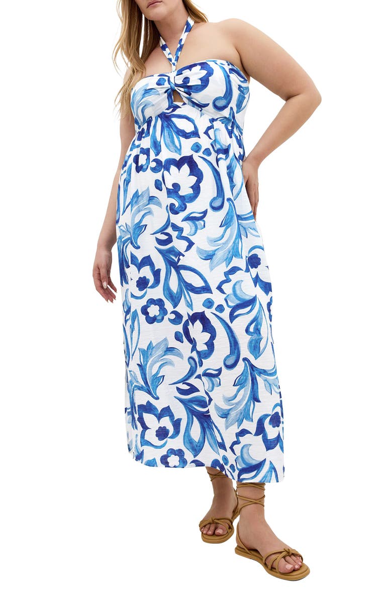 City Chic Peta Serene Print Halter Neck Maxi Dress, Main, color, 