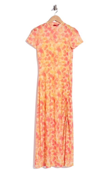 Nastoria Floral Mock Neck Mesh Dress