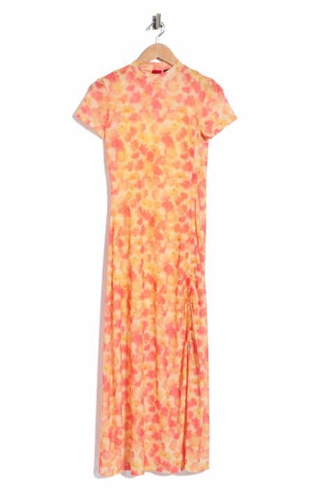 Nastoria Floral Mock Neck Mesh Dress