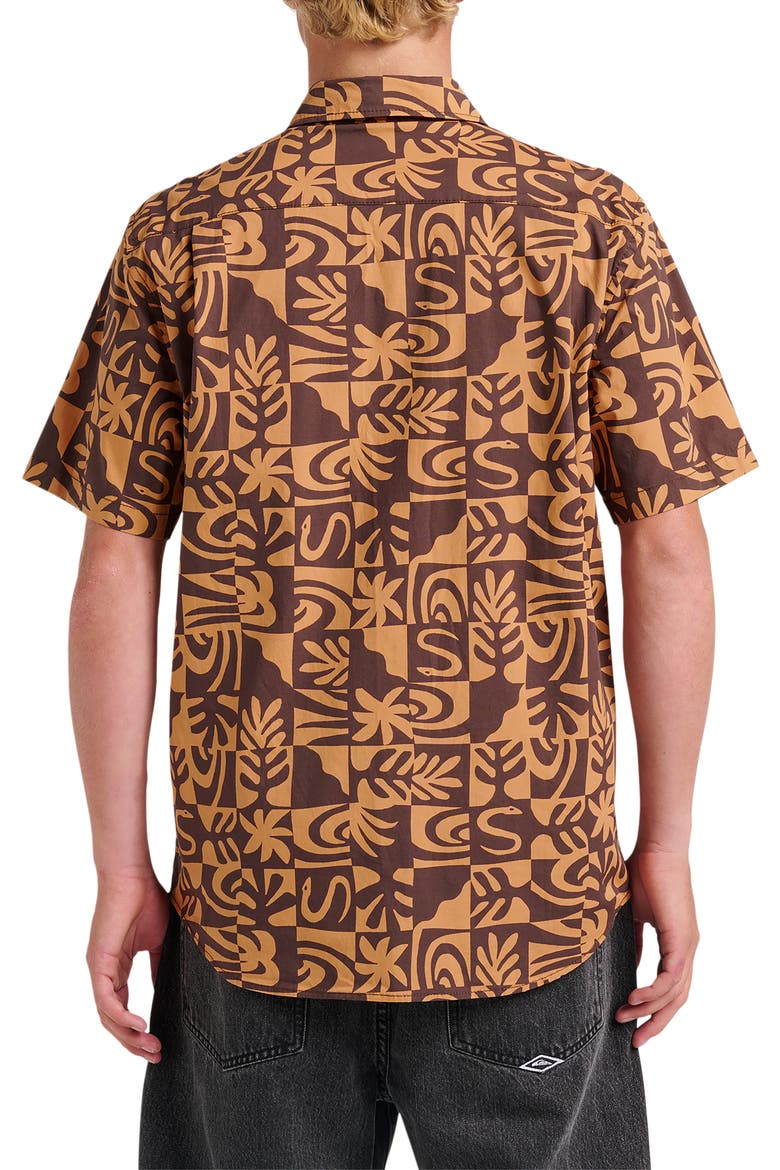 Terra Classic Abstract Print Short Sleeve Stretch Cotton Button-Up Shirt, Alternate, color, CHOCOLATE