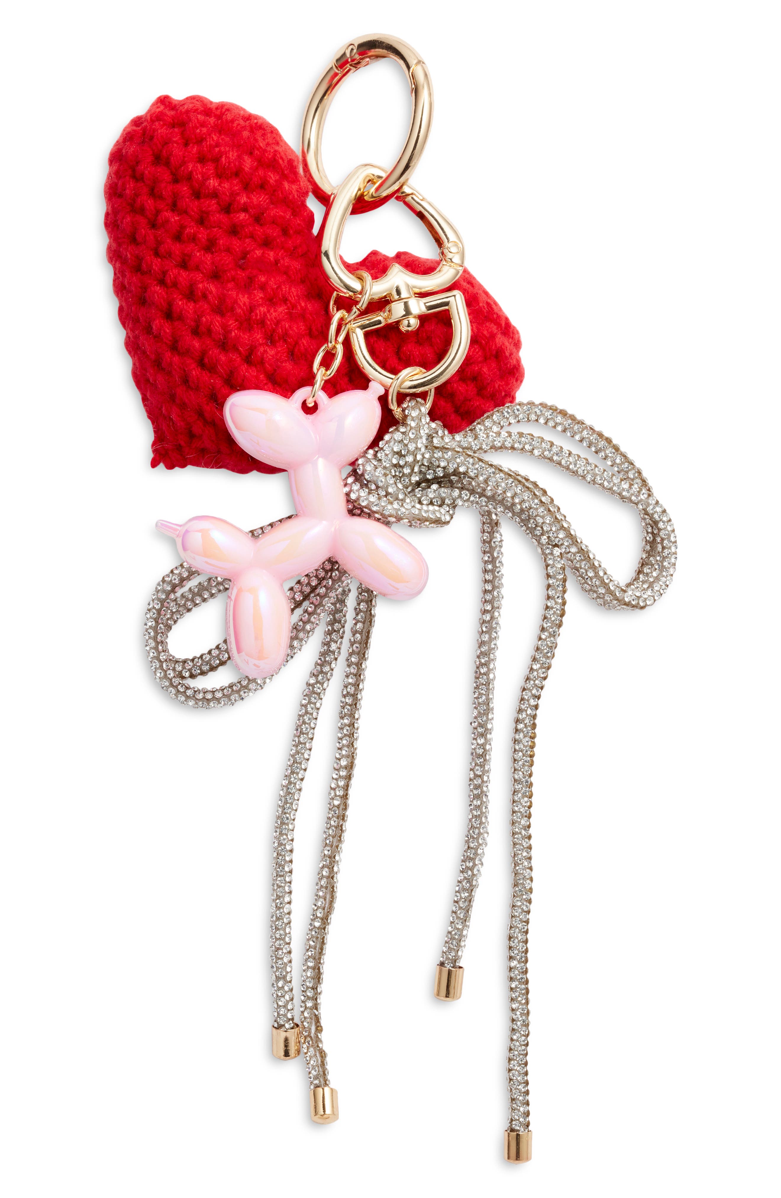 Chelsea28 Balloon Heart & Crystal Bow Bag Charm, Main, color, Red Multi- Gold