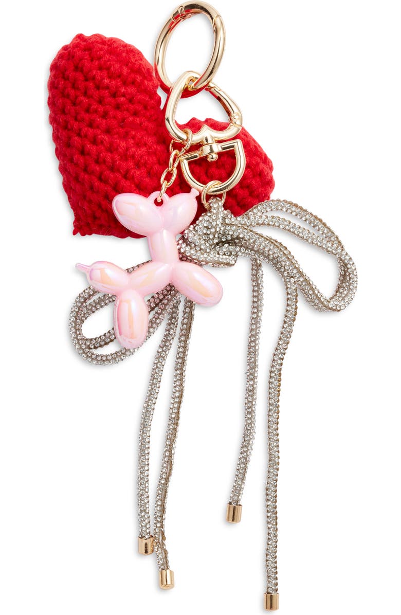 Chelsea28 Balloon Heart & Crystal Bow Bag Charm, Main, color, Red Multi- Gold