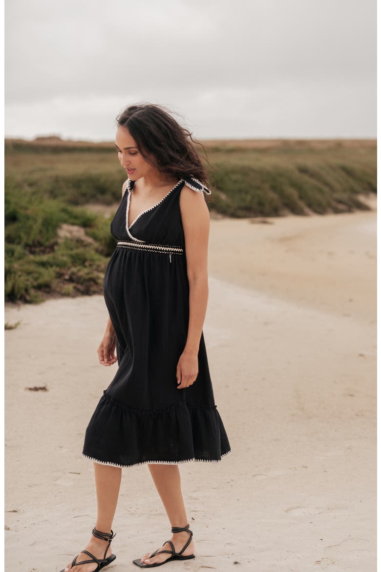 Maternity and Nursing Behemian Midi Dress Gaia, Alternate, color, Black