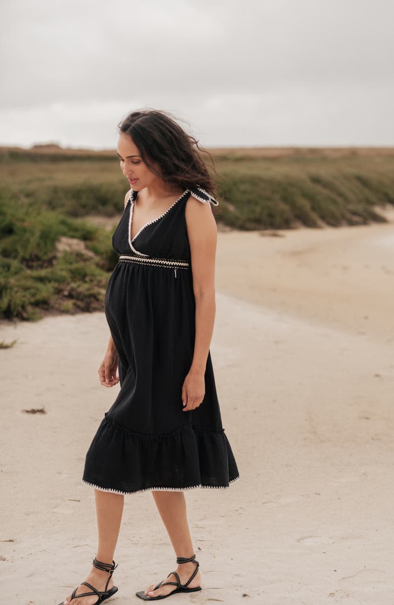 Cache Coeur Maternity and Nursing Behemian Midi Dress Gaia, Alternate, color, Black