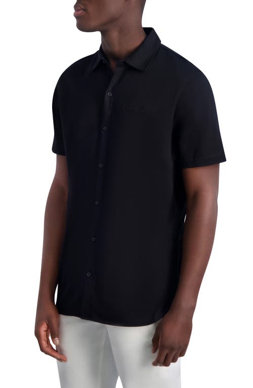 Karl Lagerfeld Paris Short Sleeve Knit Button-up Shirt In Blue
