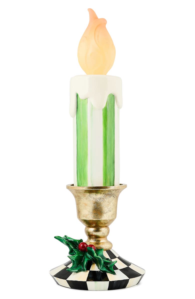 MACKENZIE CHILDS Check It Out Small Illuminated Candle Decoration, Main, color, Green