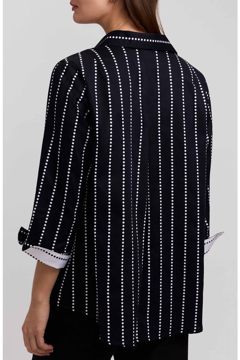 Agnes Dot Stripe Three-Quarter Sleeve Cotton Popover Top, Alternate, color, BLACK/ WHITE