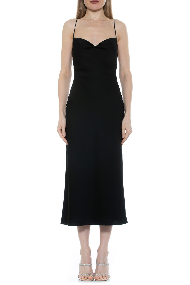 Dionee Draped Cowl Neck Midi Dress, Main, color, BLACK