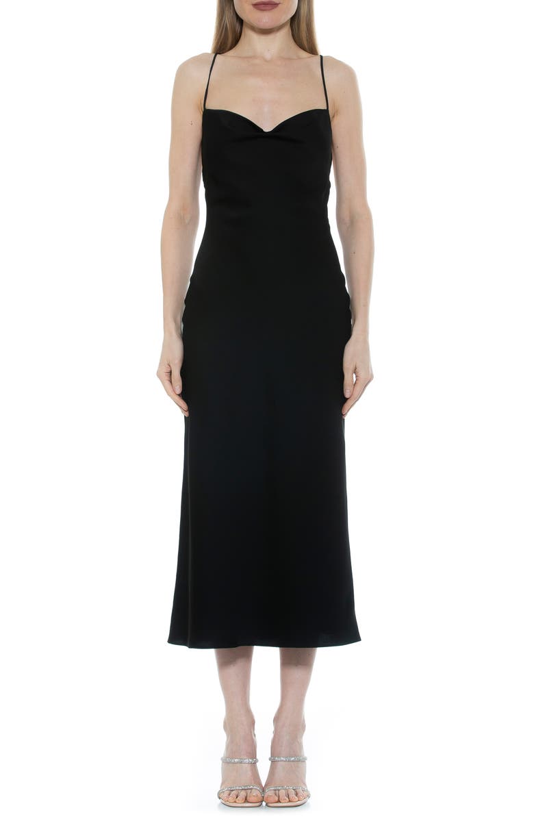 Alexia Admor Dionee Draped Cowl Neck Midi Dress, Main, color, Black