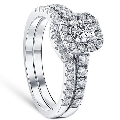 Bliss Diamond 3/4ct Cushion Halo Diamond Engagement Wedding Ring Set Gold Lab Grown In 10k White Gold