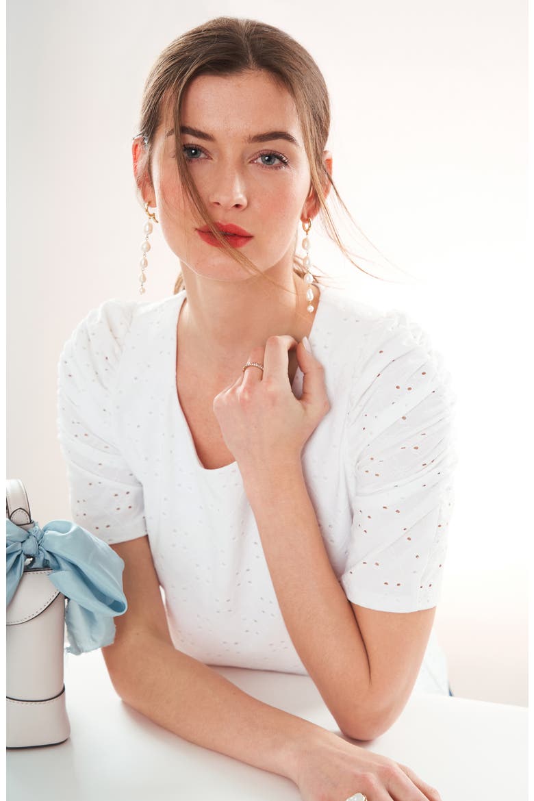 Eyelet Puff Sleeve Top, Alternate, color, ULTRA WHITE