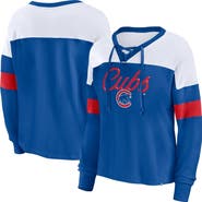 FANATICS Women's Fanatics Branded Royal/White Chicago Cubs Even Match Lace-Up Long Sleeve V-Neck T-Shirt