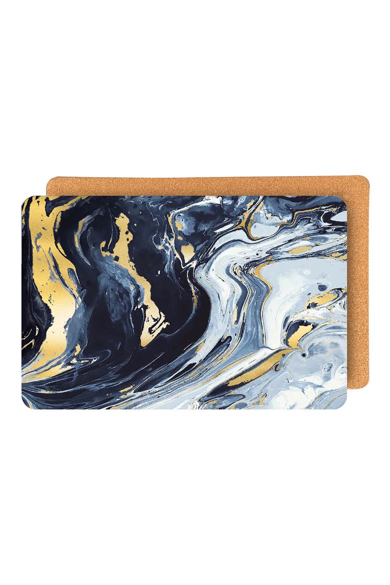 Marble Print Set of 4 Placemats, Main, color, BLUE