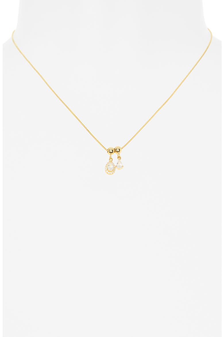 Double Cubic Zirconia Teardrop Pendant Necklace, Alternate, color, GOLD