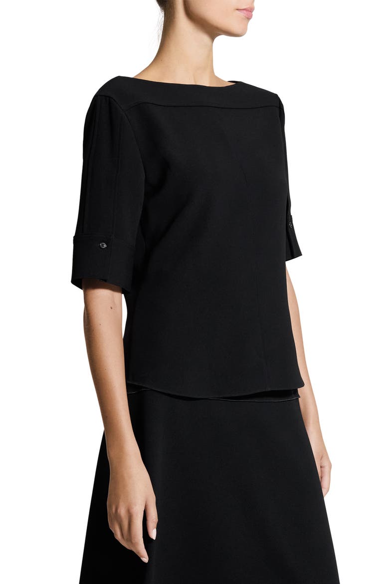 Elbow Sleeve Boat Neck Top, Alternate, color, BLACK