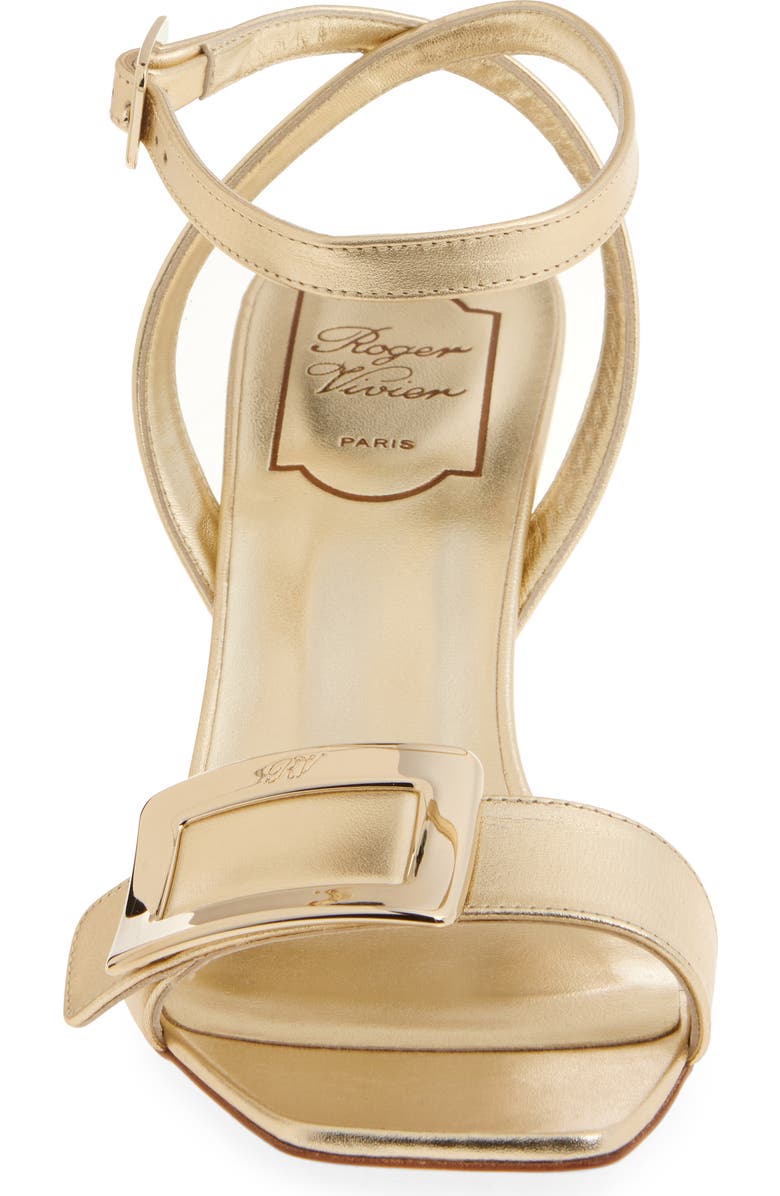 Roger Vivier Belle Vivier Metallic Ankle Strap Wedge Sandal, Alternate, color, Gold