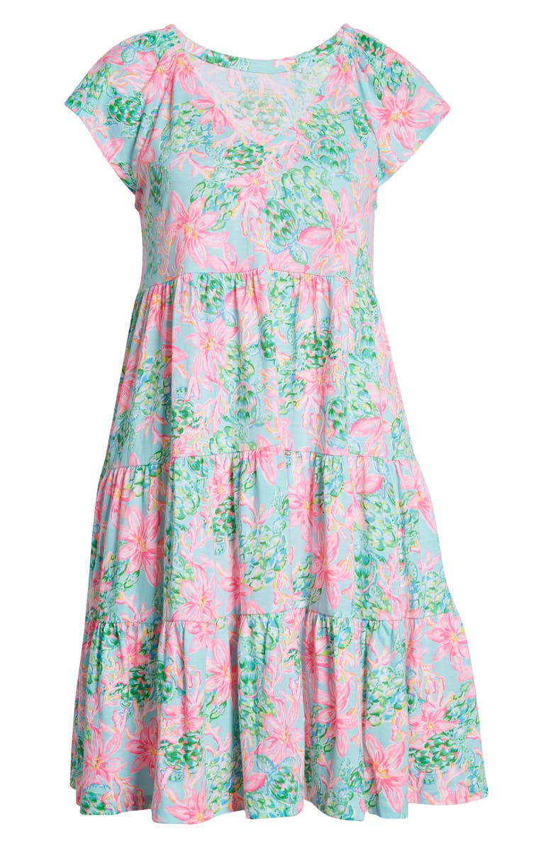 Lilly Pulitzer<sup>®</sup> Kawai Floral Print Flutter Sleeve Cotton Knit Dress, Alternate, color, 