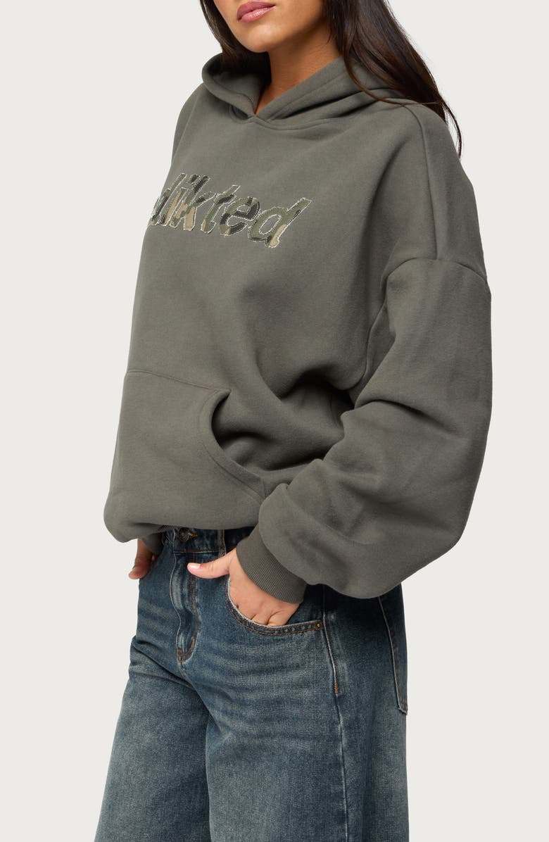 EDIKTED Camo Cutie Oversize Hoodie, Alternate, color, Olive