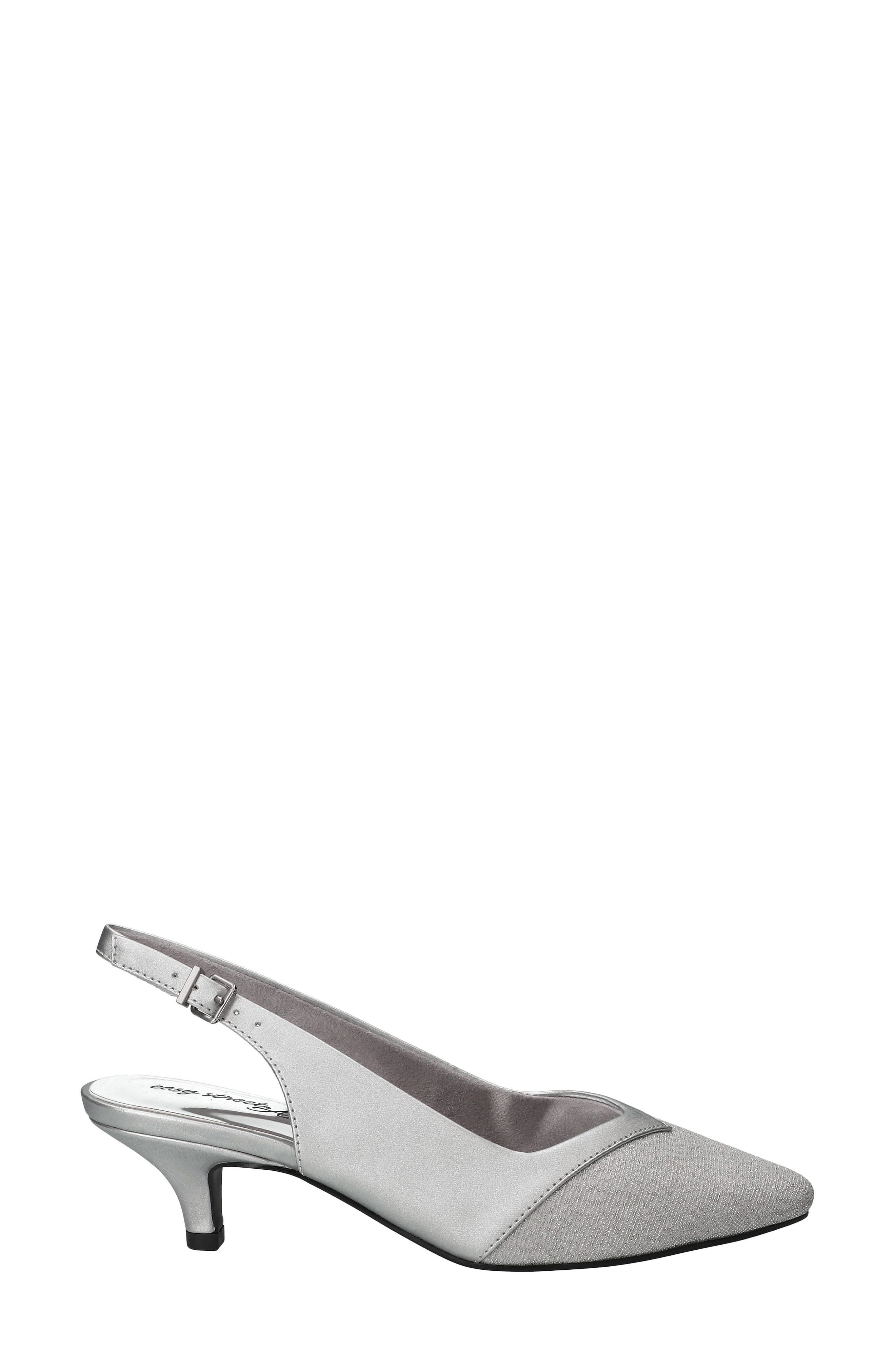 EASY STREET Vivid Kitten Heel Slingback Pump, Alternate, color, Silver Satin-Glitter