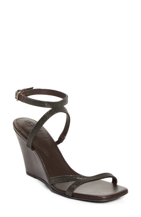 サンダル・ミュール BRUNELLO CUCINELLI BLACK SANDALS WITH PRECIOUS STRAP Embellished leather sandals in black - Brunello Cucinelli