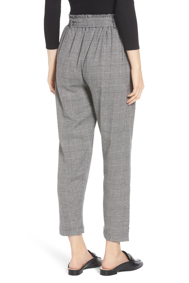 High Rise Paperbag Waist Glen Plaid Pants, Alternate, color, BLACK/ WHITE