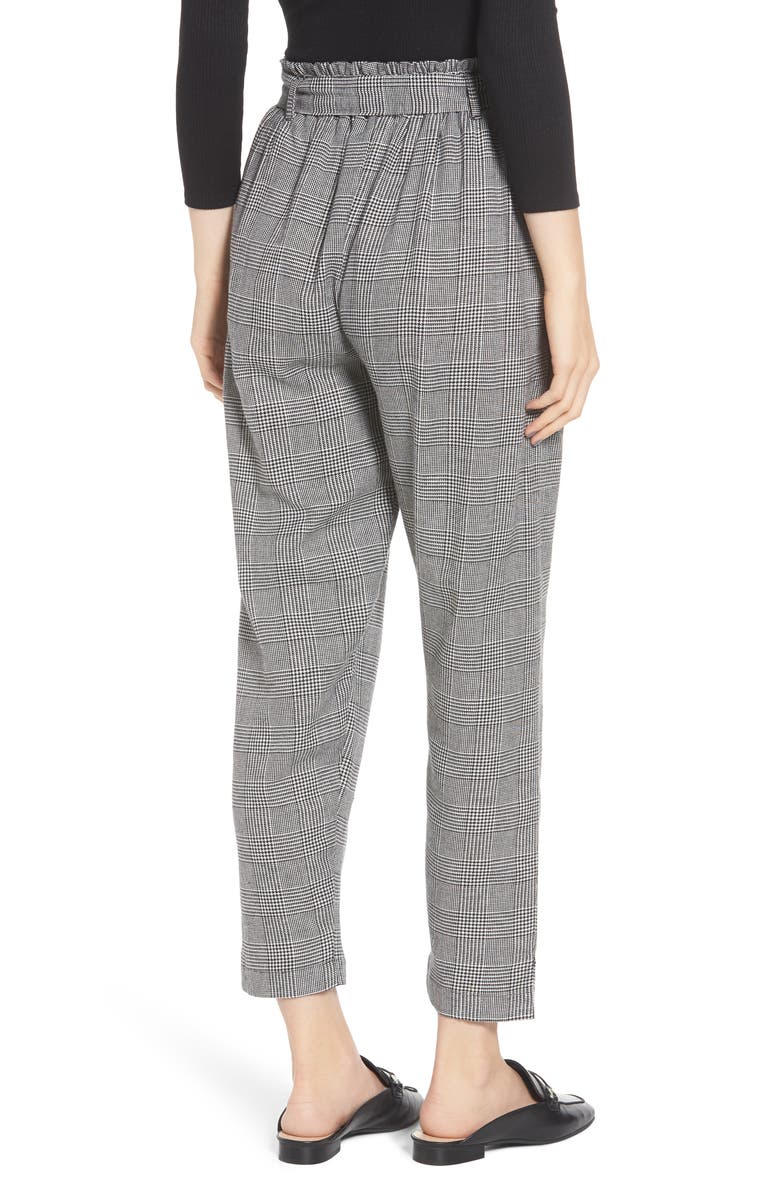 Angie High Rise Paperbag Waist Glen Plaid Pants, Alternate, color, 