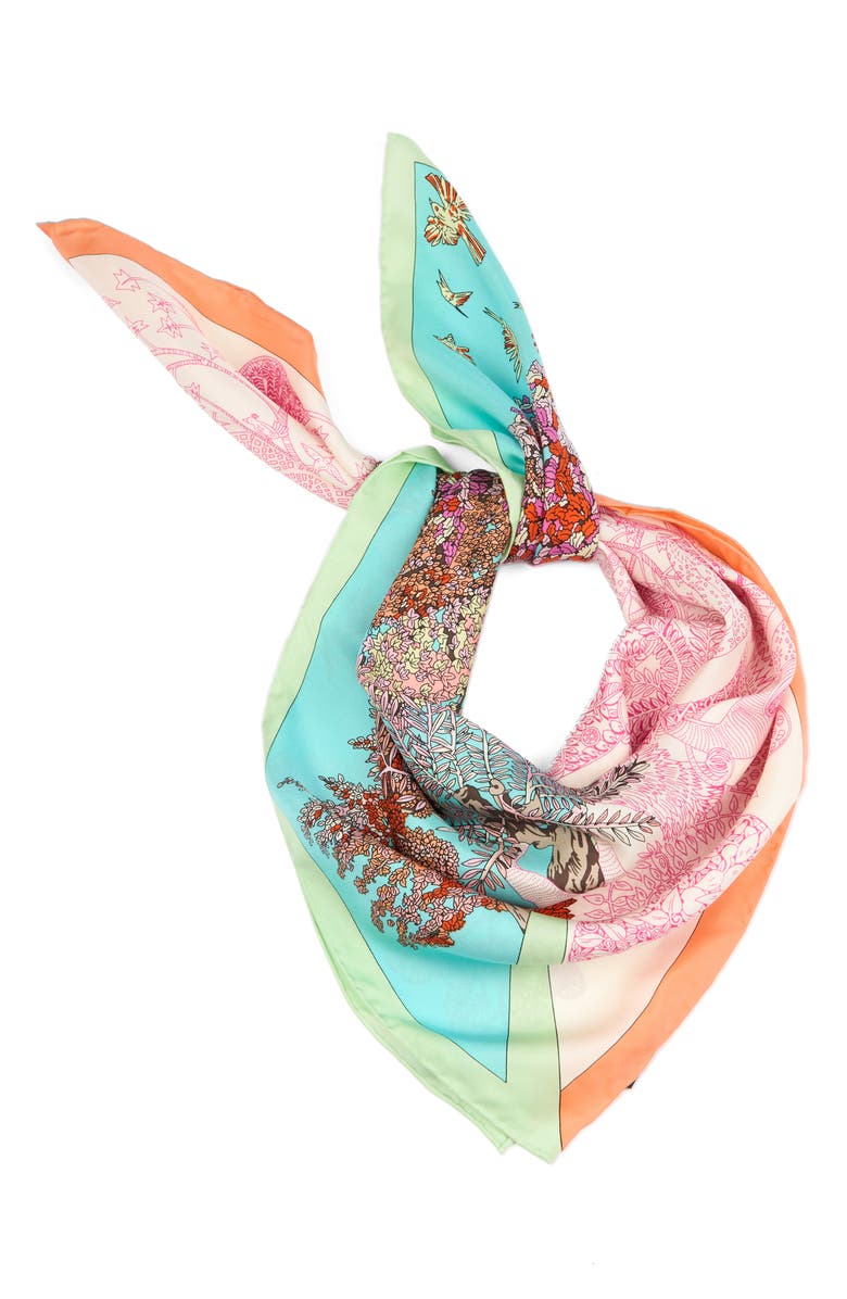 Viens Avec Moi Floral Dream Large Silk Square Scarf, Alternate, color, Blue And Pink