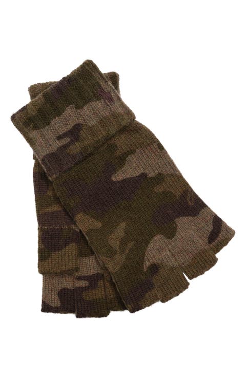 Camo Fingerless Wool Blend Gloves