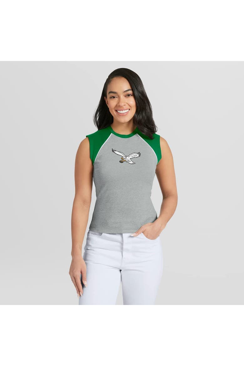 Women's WEAR by Erin Andrews  Heather Gray Philadelphia Eagles Cropped Raglan Tank Top, Main, color, Heather Gray