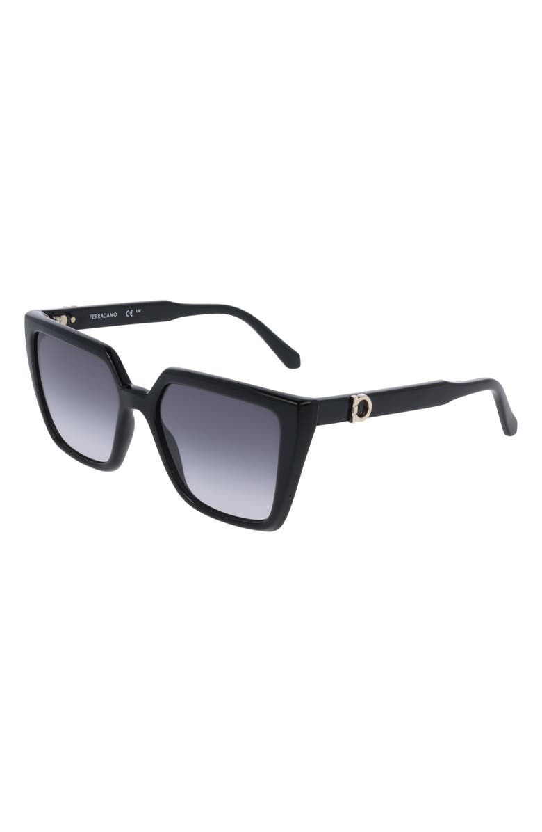 FERRAGAMO 54mm Modified Rectangular Sunglasses, Alternate, color, Black