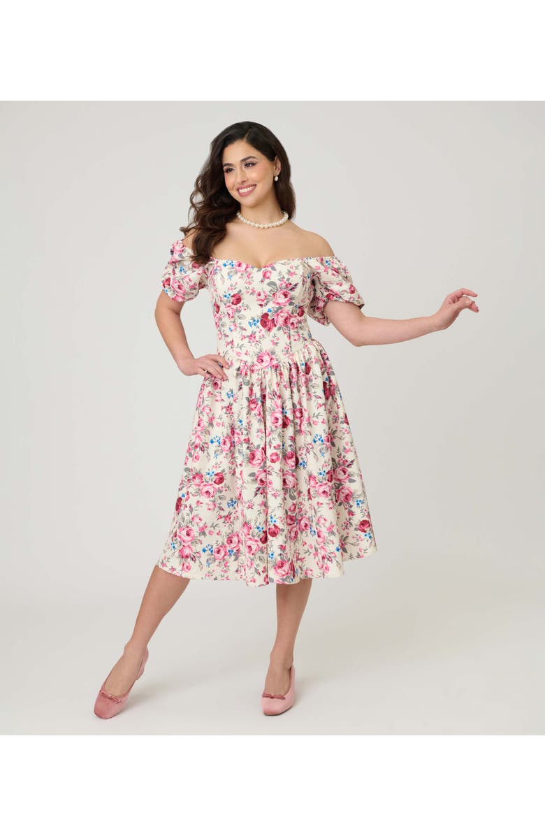Smak Parlour Puff Sleeve Swing Dress, Main, color, White W/ Floral Print