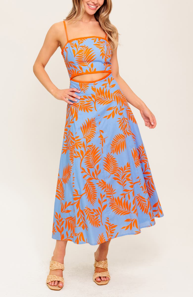 FLYING TOMATO Cutout Waist Fit & Flare Midi Dress, Alternate, color,