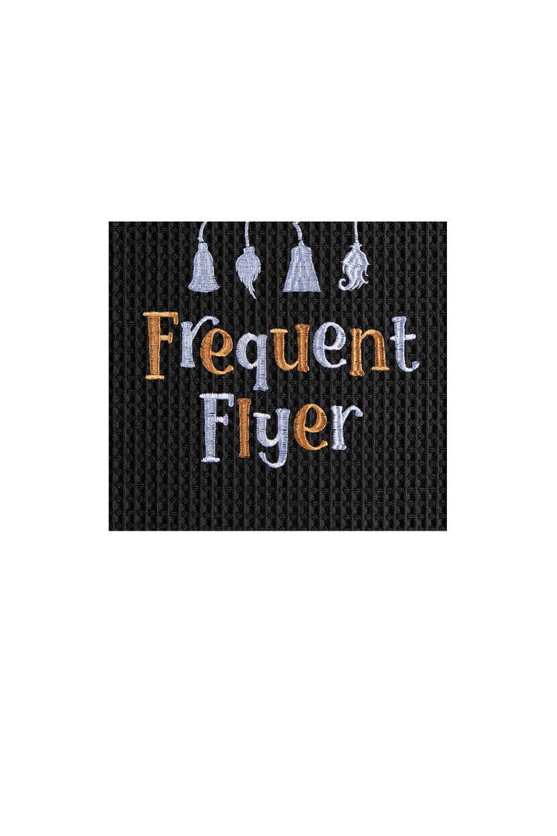 Frequent Flyer Witch Broom Halloween Embroidered Cotton Waffle Weave Kitchen Towel, Alternate, color, Black