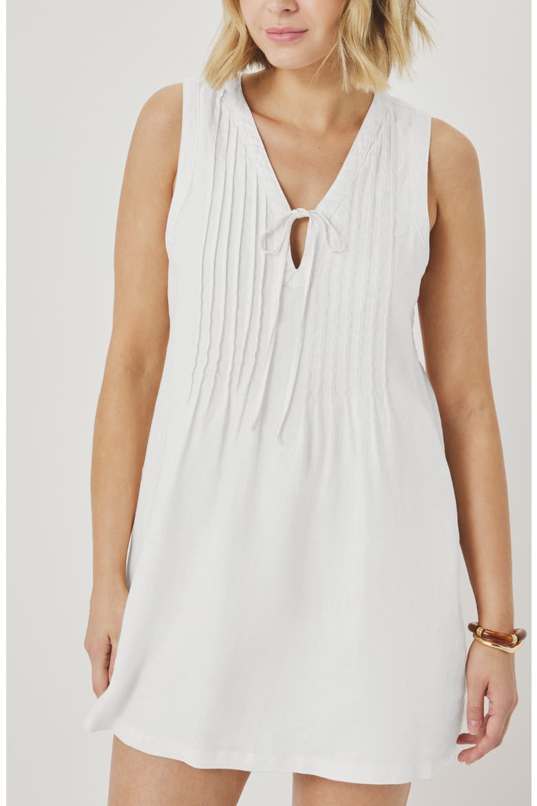Stella Pintuck Detail Linen Minidress, Alternate, color, WHITE