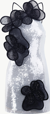 Malva Florea Sequin Mini Dress With Layered Floral Appliques